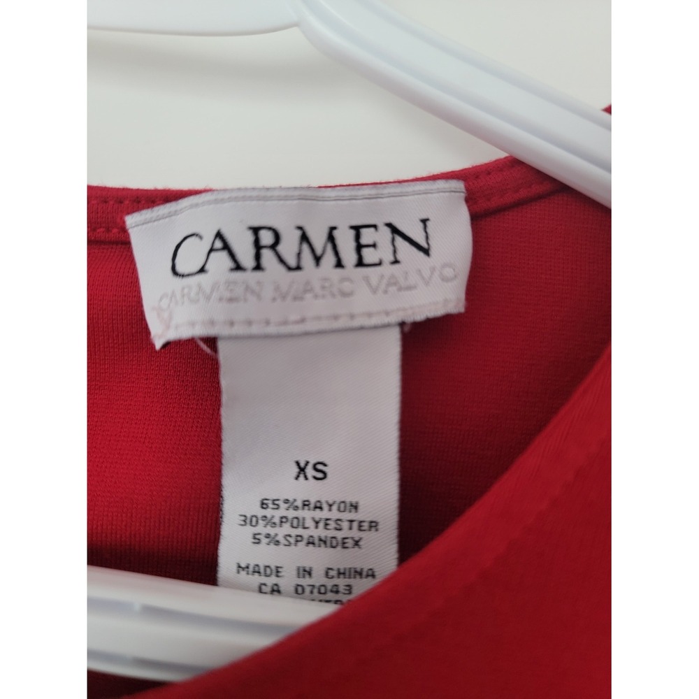 Carmen Marc Valvo Vibrant Red Longsleeve Peplum Topβ - Picture 3 of 4